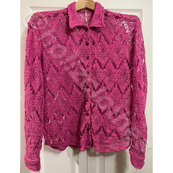 Free People NWOT Until Sundown Lace Button Down Shirt S - Picture 5 of 13